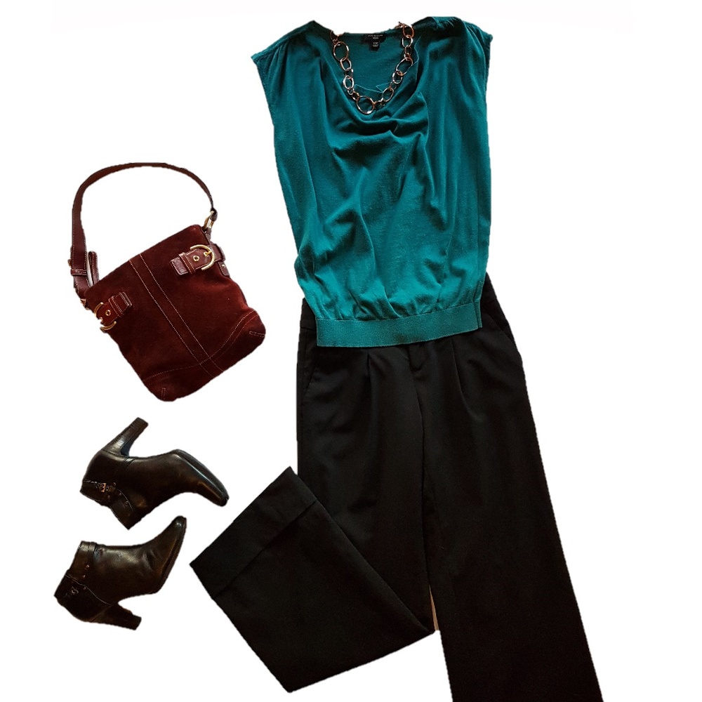 ANN TAYLOR Blue-green cowl neck sleeveless top XSP